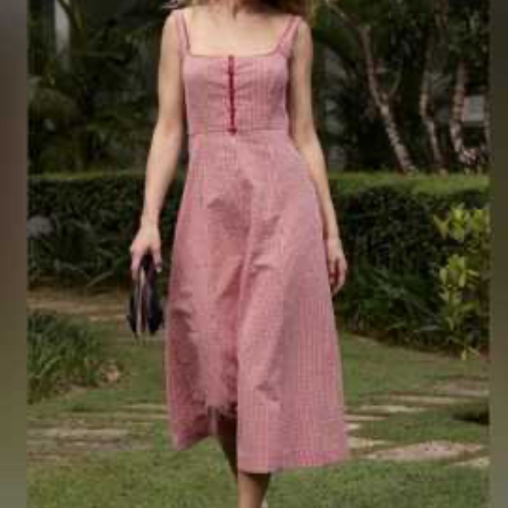 NWT Rachel Zoe Gingham Red and White Midi Sundress. Size 2